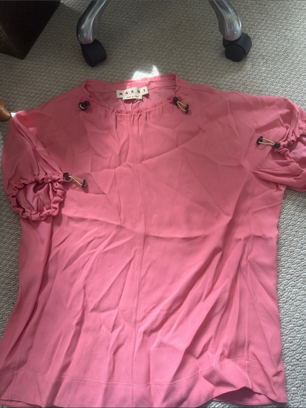 Marni Rose Pink Short-Sleeve Drawstring Blouse